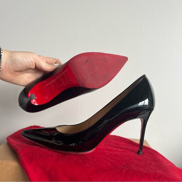 CHRISTIAN LOUBOUTIN Black Patent So Kate Pigalle Pointe Irizia 85mm Heels 36.5 - Picture 9 of 12